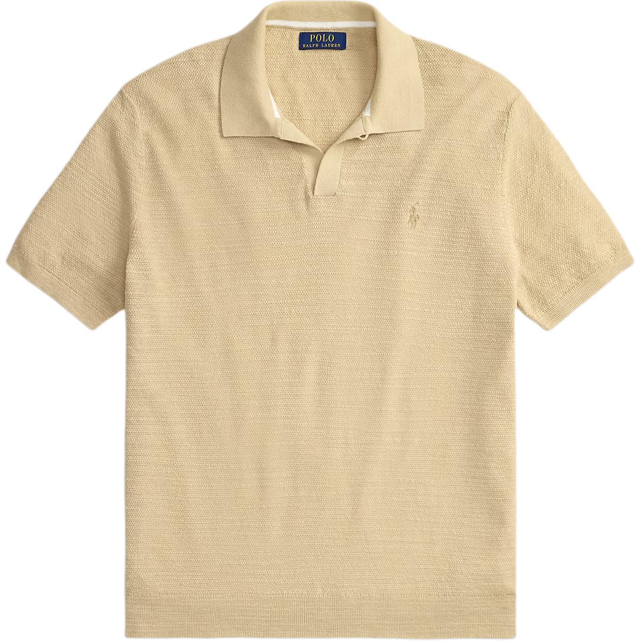

Polo Ralph Lauren Однотонная рубашка-поло с коротким рукавом, рифленый воротник, манжеты, низ, смесовая ткань хлопок/лен, текстурированная, мужские топы 710B13891-003 M