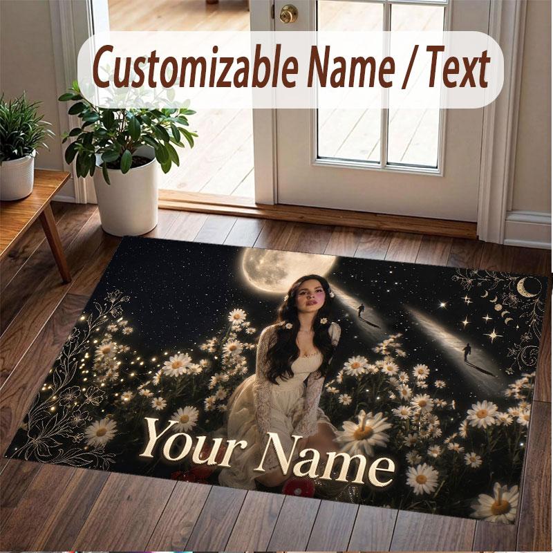 Custom Name Crystal Velvet Rug,Lana Del Rey Comfortable Anti Slip Floor Mat For Room Decoration