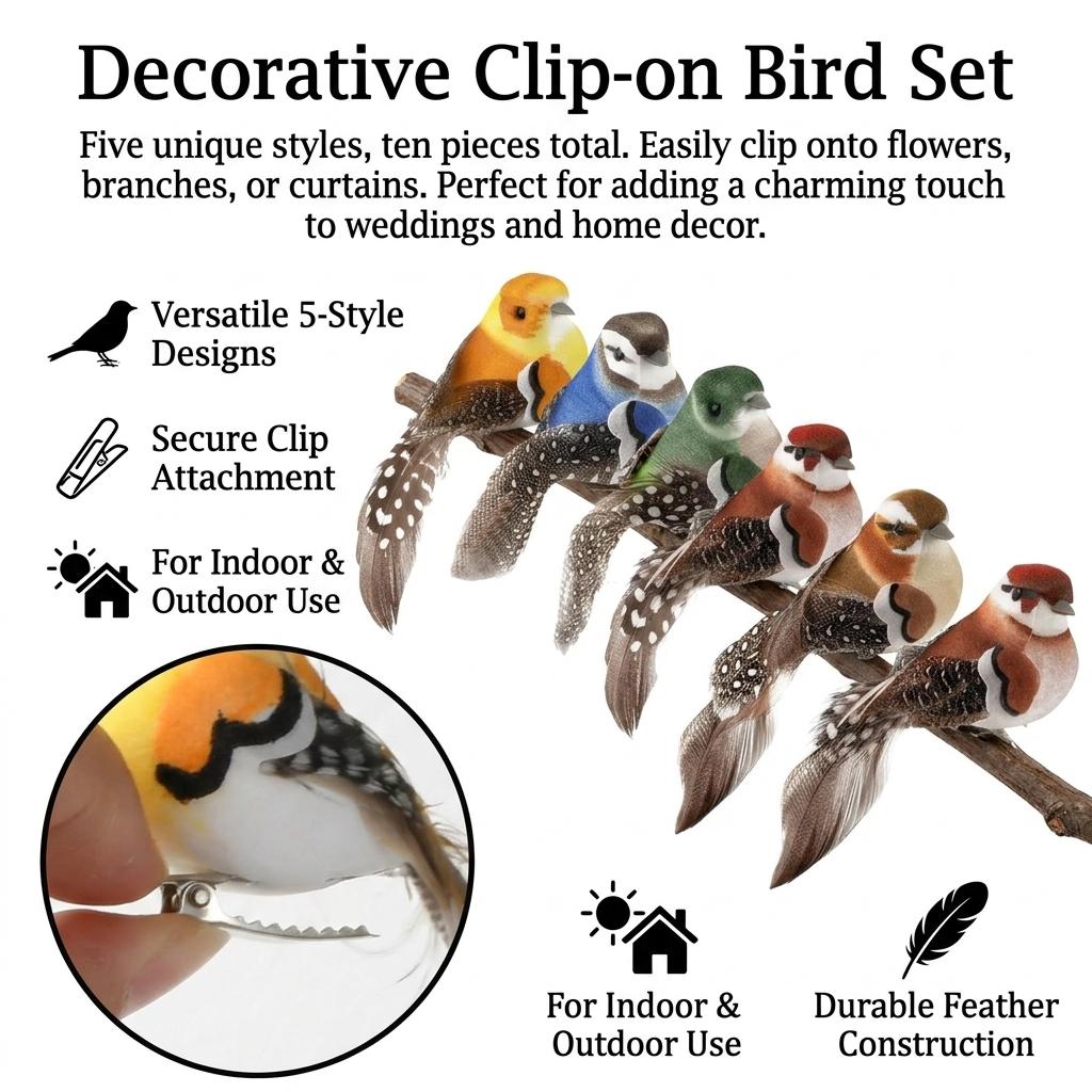 Decorative Artificial Bird Set 10Pcs 5Styles With Clips For Home Wedding Decoration
