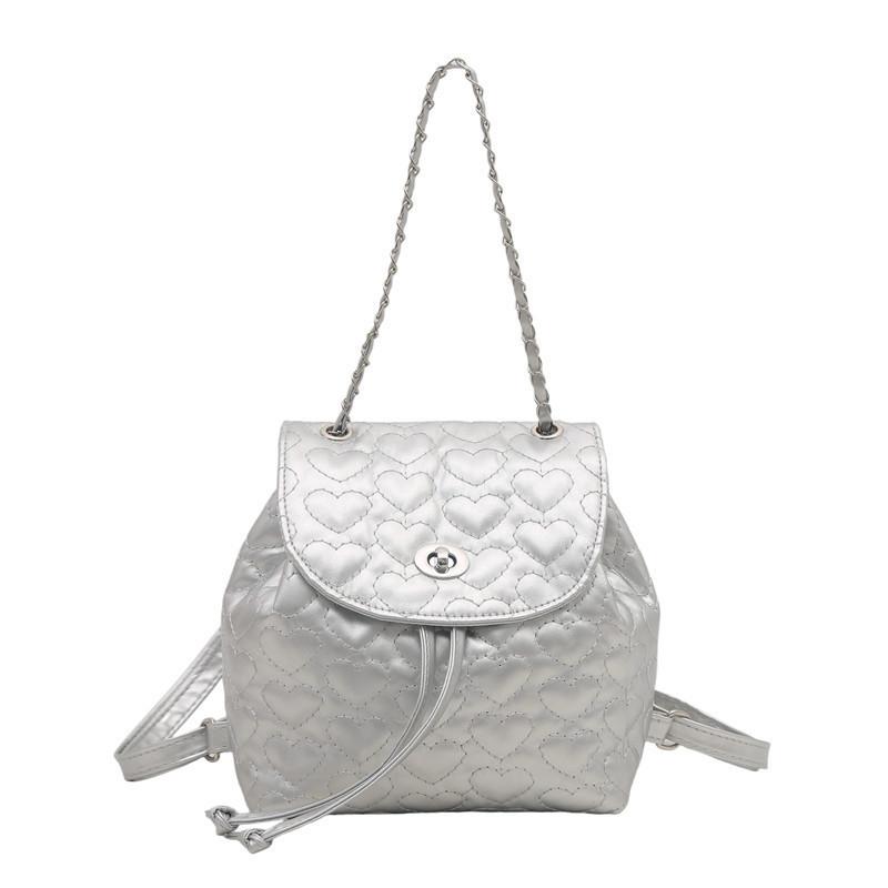 Korean Style Heart Embroidered Pu Shoulder Bag With Chain Chain For Daily Casual Use