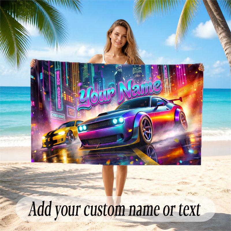 Neon Abstract Theme Beach Towel Personalized Custom Name & Text Soft Quick Dry Beach Towel for Swimming Travel