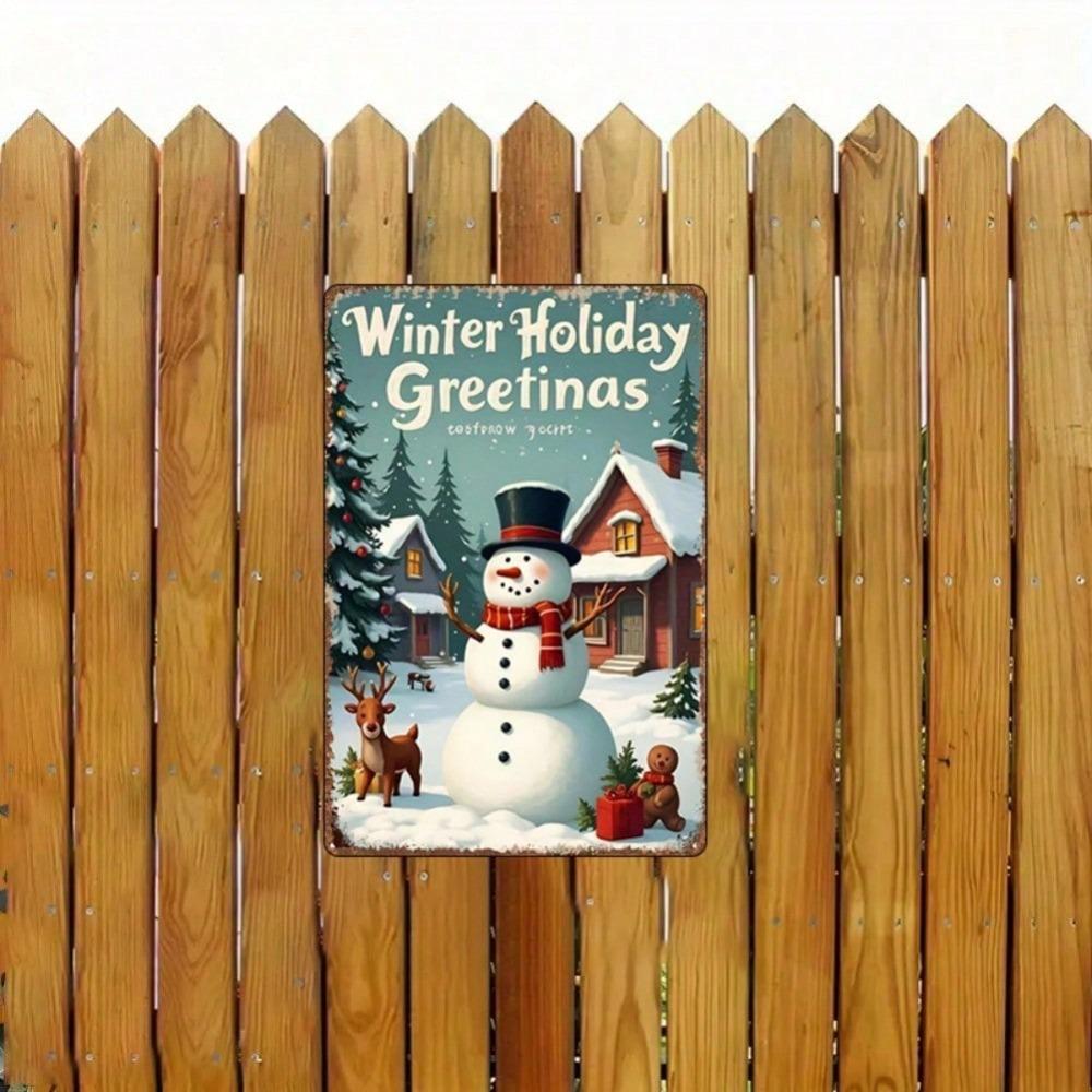 Vintage Metal Santa & Reindeer Tin Sign, 8x12 Inch Rustic Christmas Wall Art for Home Bar Cafe