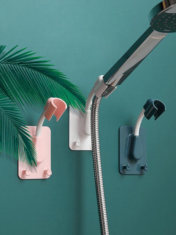 360° Duschkopfhalter, verstellbar, selbstklebend, Duschkopfhalterung, Wandhalterung mit 2 Haken, Ständer, SPA, Badezimmer, universell, ABS, 1 Stück