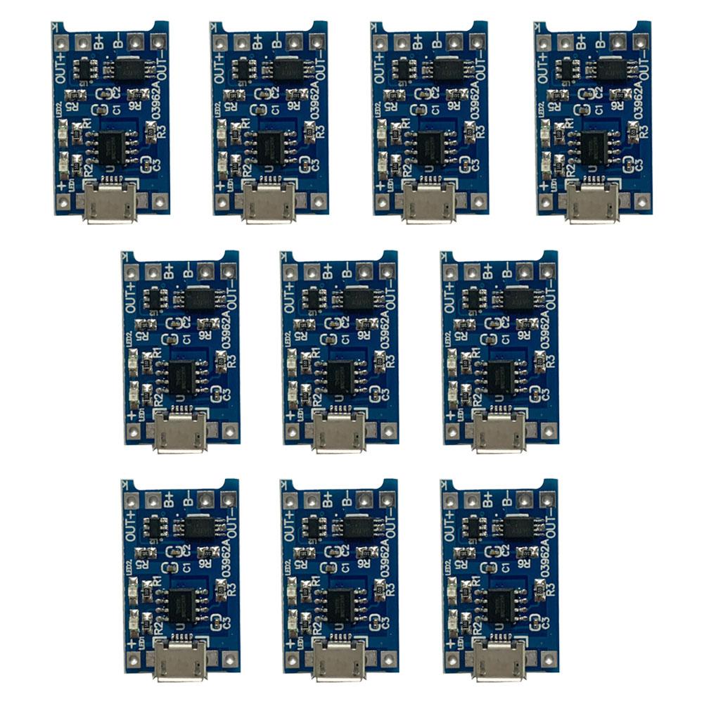 10PCS 18650 for TP4056 5V 1A Lithium Battery Charger Module with Protection Dual Functions Charging Board Type-C/Micro