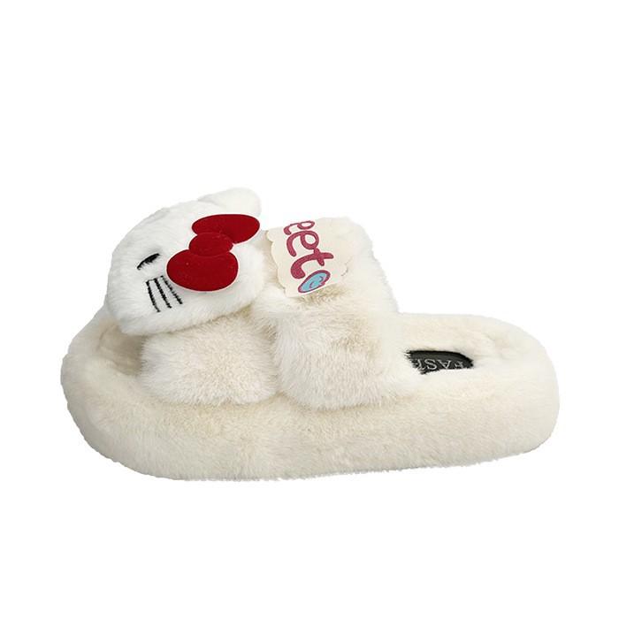 Hellokitty Cat Fluffy Slippers Women Wear Cute Thick Bottom Non-slip Comfortable Home Casual Versatile Cotton Slippers