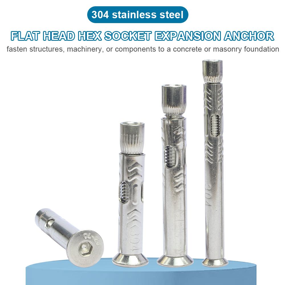 

NINDEJIN 1-5pcs Hex Socket Flat Head Expansion Anchor Bolt M6 M8 M10 M12 Heavy Duty Stainless Stee Hex Socket Sleeve Anchor Bolt M10x60mm 1piece