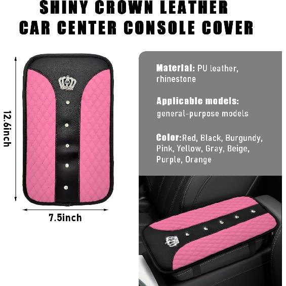 Bling Crown Car Center Console Mats, Anti-Slip And Waterproof Crystal Car Armrest Pad Protector, Universal Rustproof Armrest Decor Cushion For Cars &