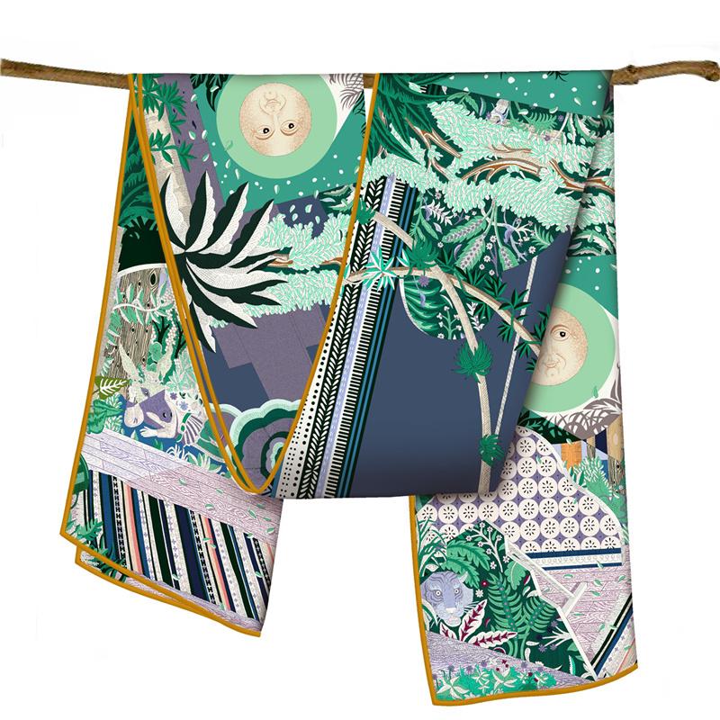 

POBING Twill Silk Scarf Women Poncho Hand Rolled Sun Foreast Printed Long Scarves Wraps Bandana Big Shawl Hijabs Female Foulards 150CM x 40CM&>8Y