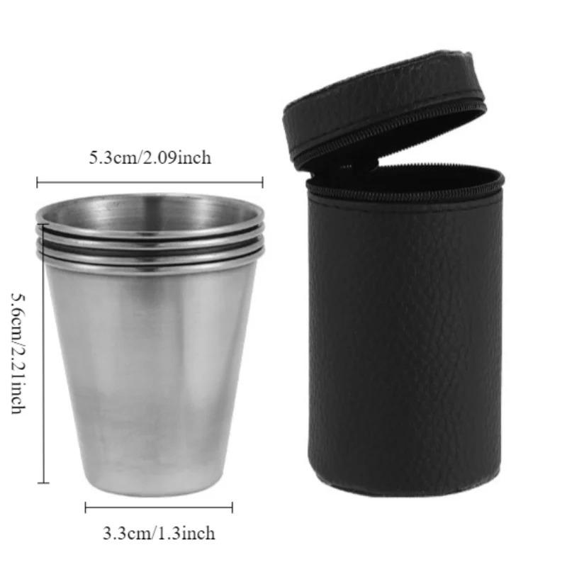 Stainless Steel Cups Mini Set Outdoor Practical Travel Whiskey Glass Portable Drinkware 30ml/170ml Kitchen Dining Bar Home