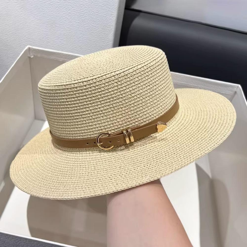 Casual Flat Top Hat Straw Buckle Hat New Visor Cap  Summer