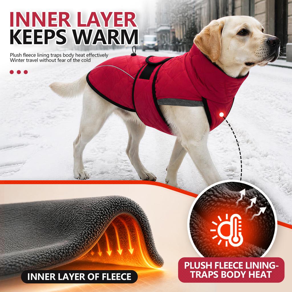 Warm Winter Dog Coat Quilted Dog Jacket Reflective Pet Clothes Windproof Outdoor Vest Adjustable for Small Medium Large Dogs