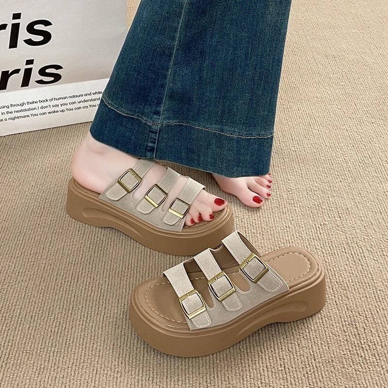 Thick-soled Heightening Slippers Women's Summer Wear 2025 New Muffin Soft Bottom Comfortable Casual Sandals Beach One-word Drag