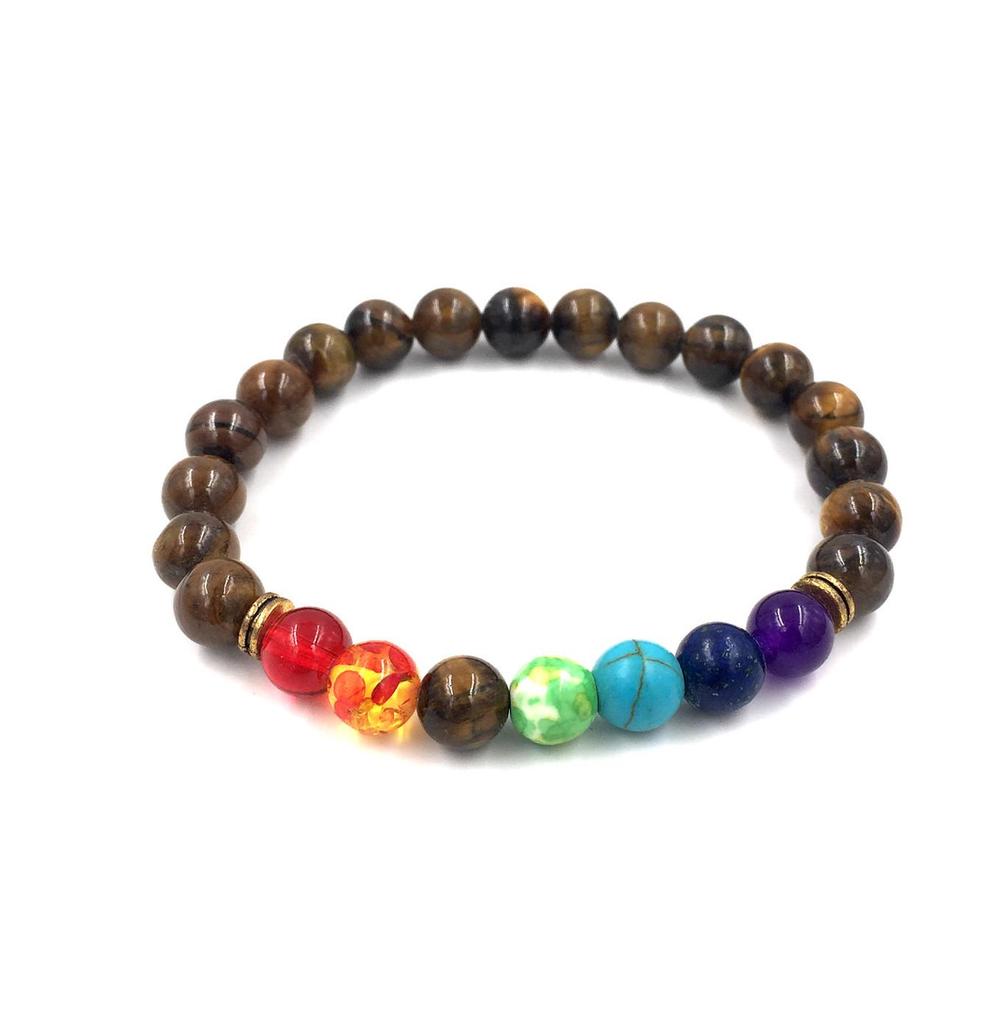 Colorful European Multi-Gem Tiger Eye Yoga Energy Bracelet – Natural Stone Beaded Design
