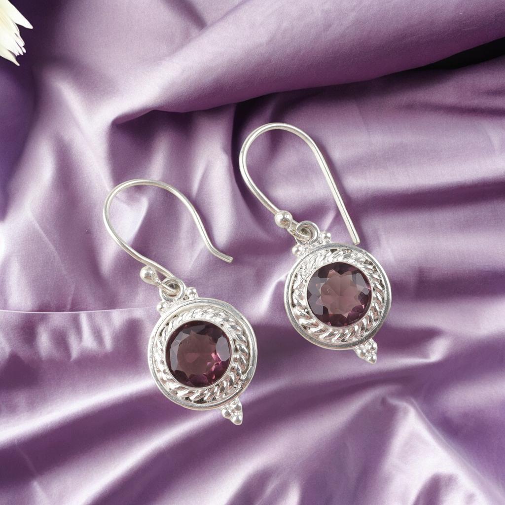 Rhodolite Gemstone 925 Sterling Silver Jewelry Handmade Earrings 1.43" For Mom EE-117-12