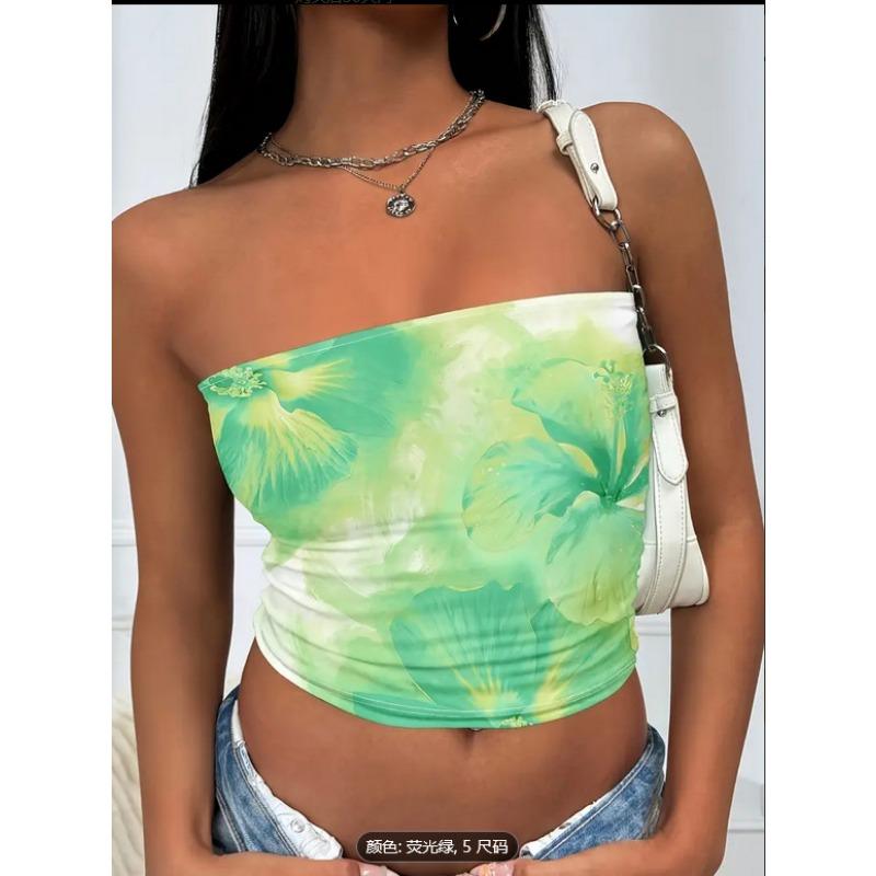 Mode Ärmelloses Bedrucktes Sommer Schlauchtop Lässig Elegant Figurbetontes Kurzes T-Shirt Lässige Einfache Crop Tops Damen Streetwear Trägerloses Top Damenbekleidung