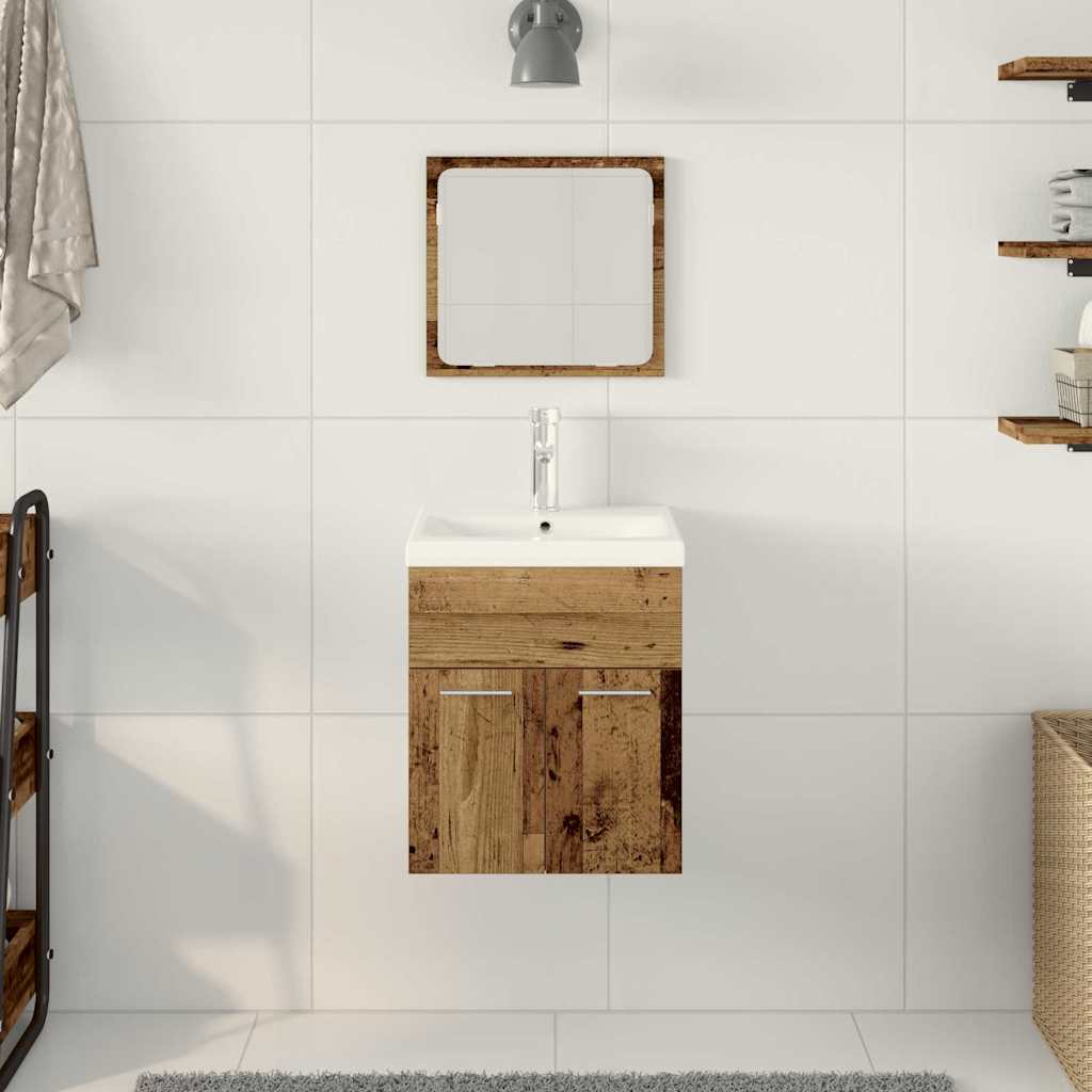 Bathroom Furniture Set Wall Mounted 3 pcs Reclaimed Wood Effect Particleboard