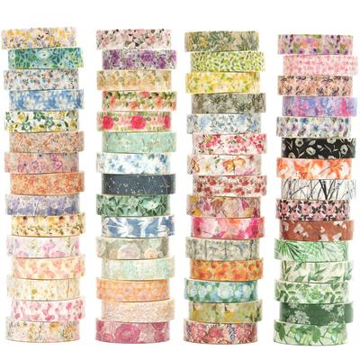 Cinta Washi Floral Floreciente Enmascaradora YUBX Lindas Tiras Delgadas para Regalos DIY y Decoraciones de Regalos Cinta, Juego de 60 Piezas, Colección, Manualidades, Diarios, Planificadores,