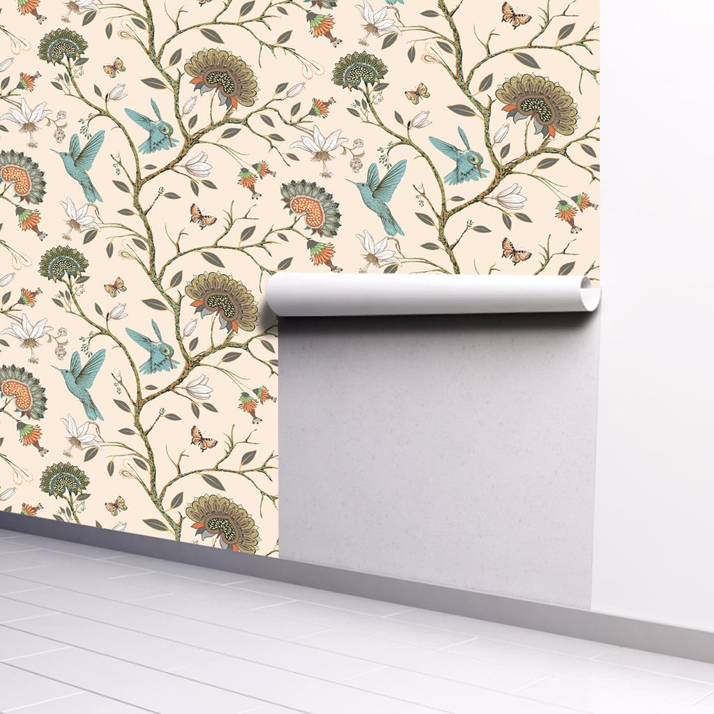 Self Adhesive Wallpapers Home Decor Bird on the Tree Pattern Bedroom Background Wallpaper Furniture Decorative Sticker