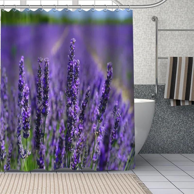 Benutzerdefiniert Schöne lila Lavendelblüten Duschvorhänge DIY Badezimmer Vorhang Stoff Waschbar Polyester für Badewanne Kunst Dekor