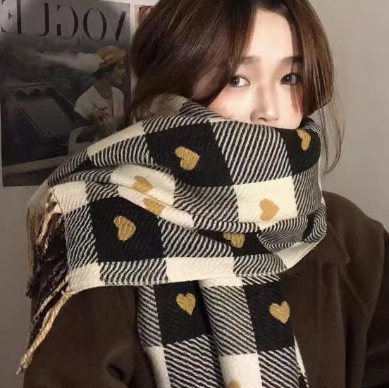 Autumn and winter new plaid scarf women's Korean atmosphere fashion versatile imitation cashmere thickened warm knitted scarf