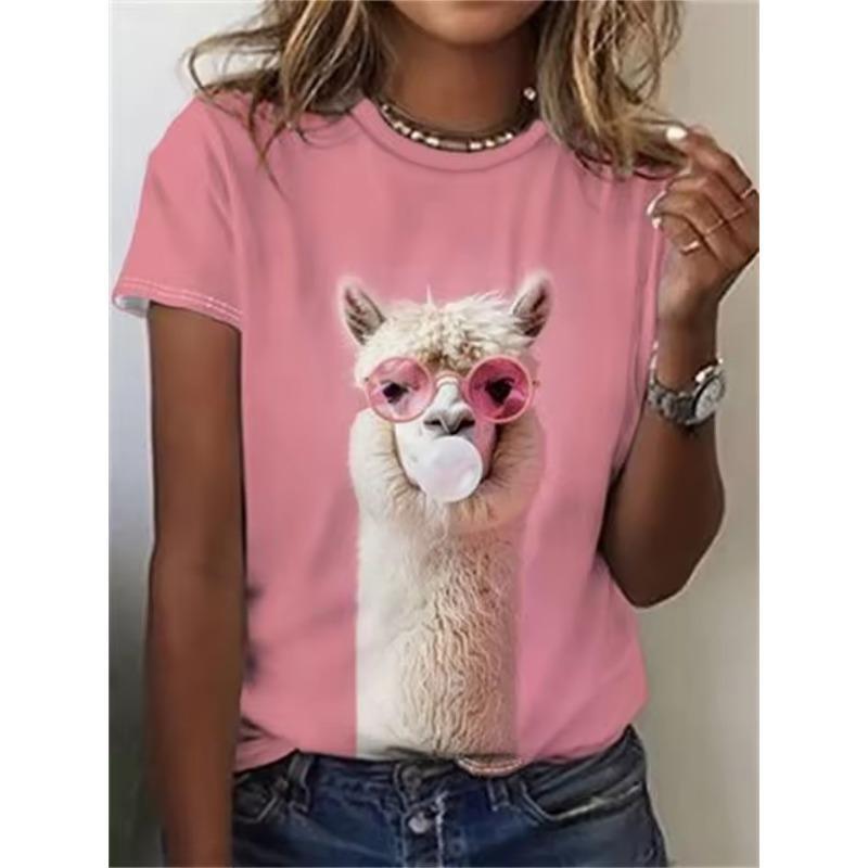 Summer Fashion Women's T-Shirt Cat Dog Animal Print Print 3D Printed Short Sleeve Tops Girl Loose Casual Loose Oversize Outdoor Clothing