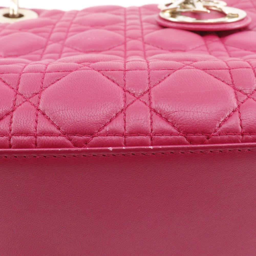 Dior Lady Dior Medium Handbag Canage Pink Lambskin Women Used