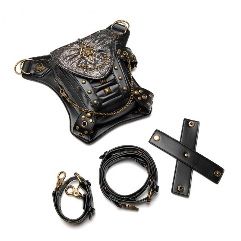 Punk Style Skull Chain Motorcycle Bag Women - Shoulder Crossbody Waist Pack With Zippered Pockets