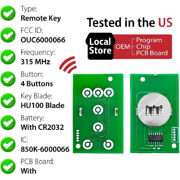 Car Key Fob Remote Keyless Entry Control OUC6000066 315MHz 4 Button Replacement for 2007-2014 Cadillac Escalade ESV EXT
