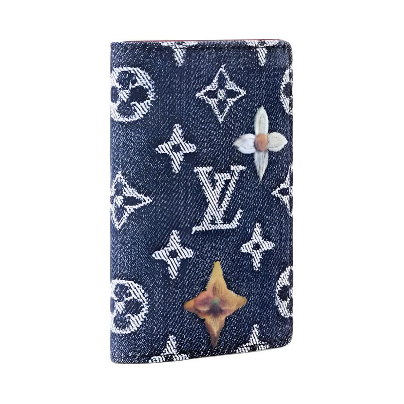 Louis Vuitton Pocket Organizer Denim Brand Letter Hot Stamping Denim Card Holder Regular Men Card Holder Blue M27560