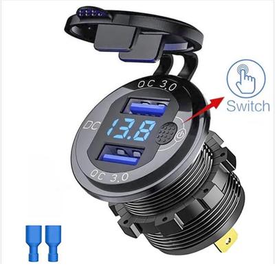 12-24 V 36 W Dual USB Autoladegerät QC 3.0 Schnellladeadapter mit Schalter LED-Spannungsanzeige Wasserdichtes Autoladegerät