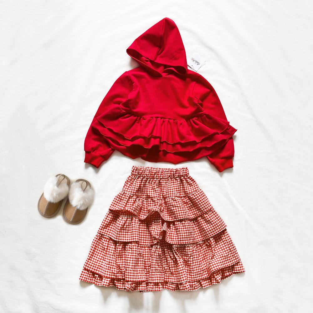 ANKRT Herbst-Winter Eltern-Kind Japanisch-Koreanischer Stil Mädchen Weihnachten Spitze Rot Kariert Kleid
