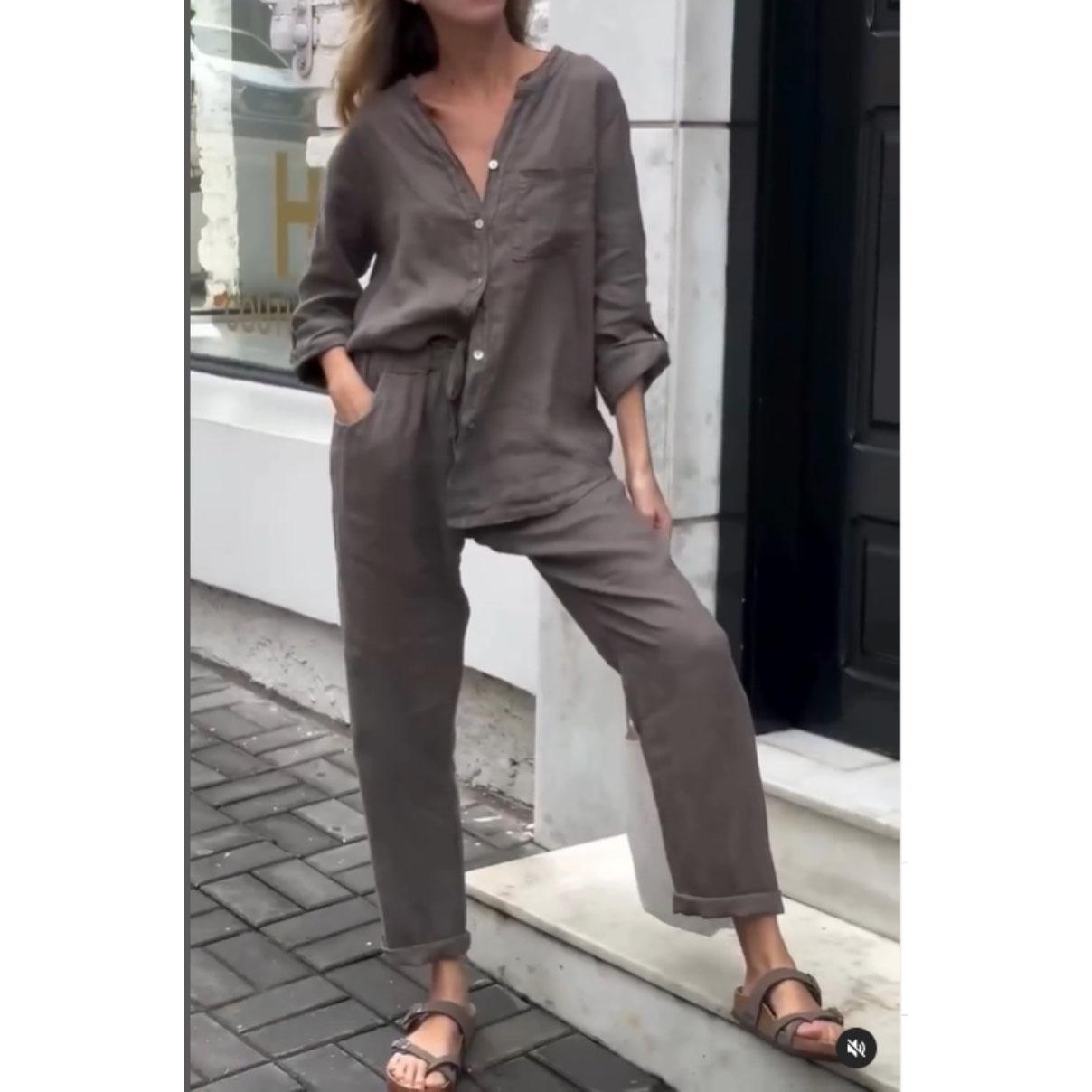 

Комплекты из двух предметов для женщин, весна-осень, повседневные, простые, с длинным рукавом, с карманами, комплекты из двух предметов, модные, свободные, офисные рубашки, костюмы, наряды XXXXXL темно серый