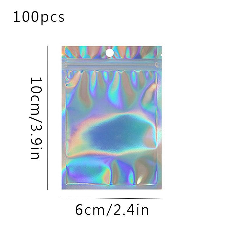 

100 шт. голографические многоразовые майларовые пакеты с застежкой-молнией, конфеты, сахар, футболка, ювелирные изделия, косметическая сумка для хранения