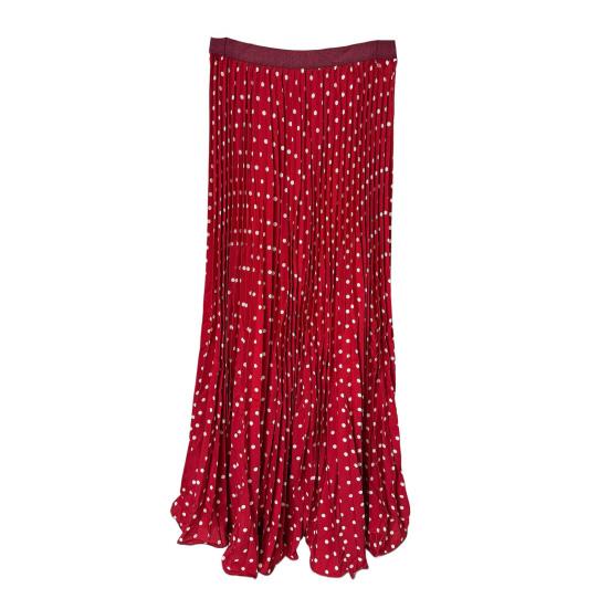 

Women Skirt Elastic High Waist A-Line Maxi Skirt Slimming Large Hem Dot Print Pleated Long