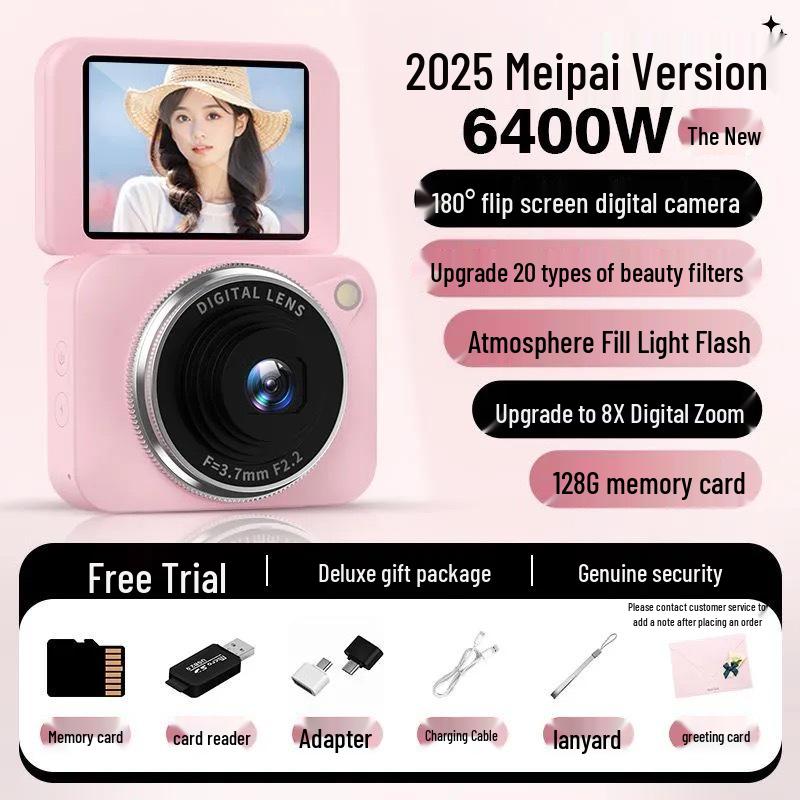 CCD Digital Camera with Flip Screen and HD Selfie Mode - Cute, Portable, Entry-Level for Students and Travel
