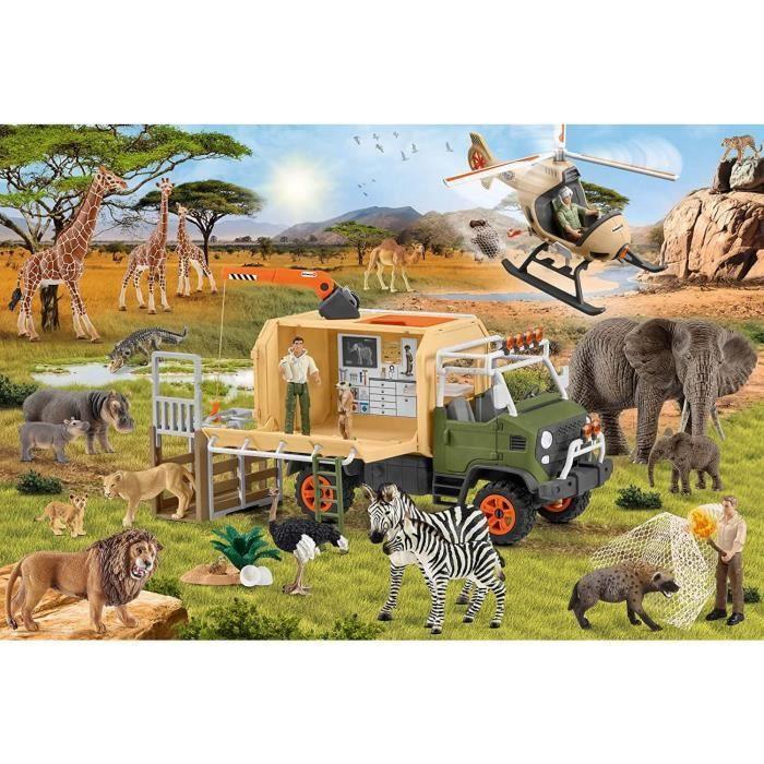 Puzzle 60 pièces schmidt - sauvetage d'animaux aventureux - schleich lionceau et hippopotame