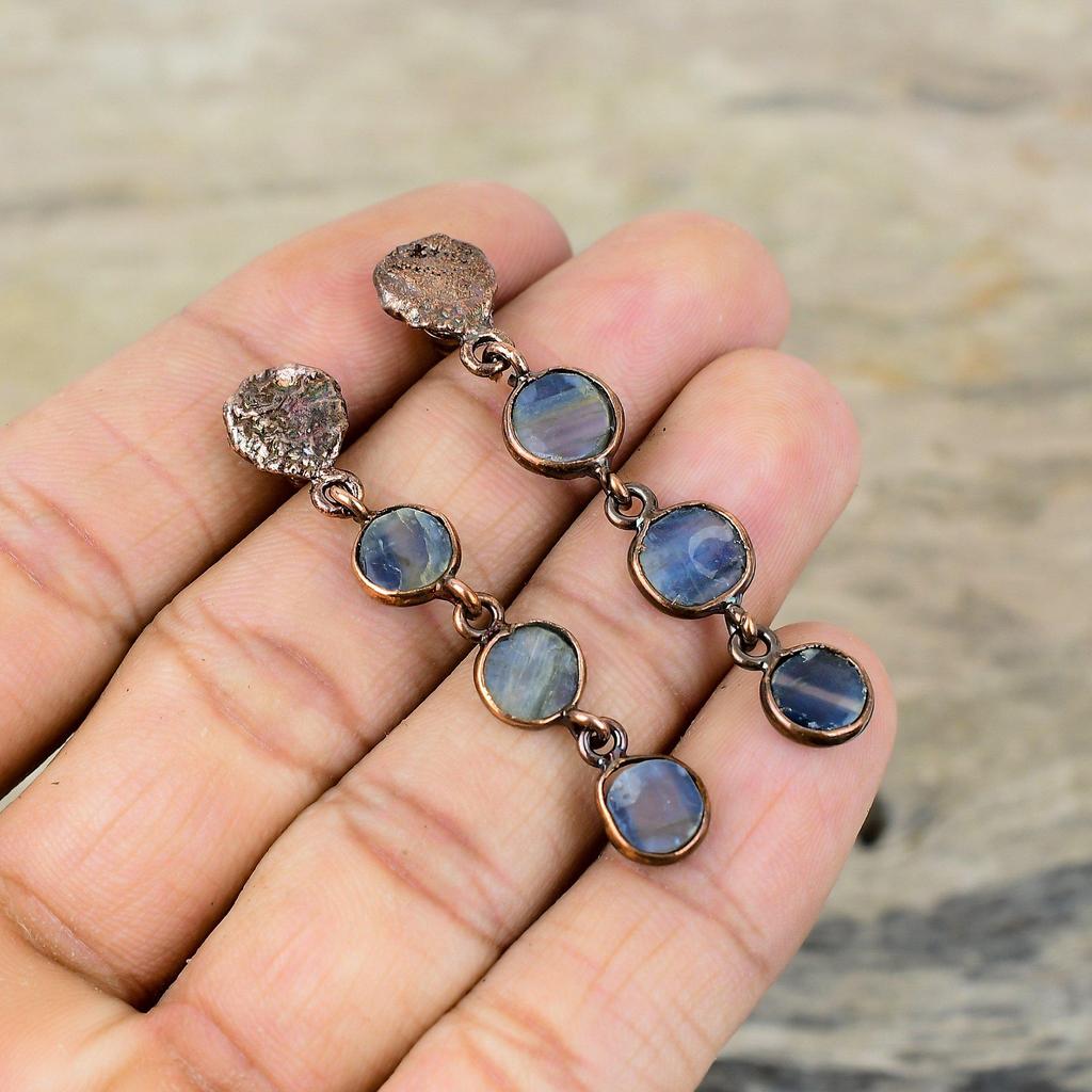 Kyanite Earring Electroformed Copper Earrings Handmade Kyanite Jewelry Real Gemstone Earrings Electroformed Copper Jewelry Earrings For Gift