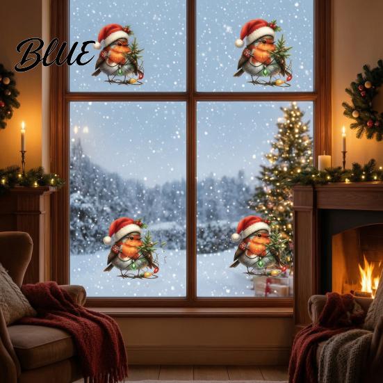 Cute Animal Static Clings Christmas Bird Window Stickers PVC Waterproof Decorative Decals Non Adhesive Stickers for Holiday Glass Doors Removable