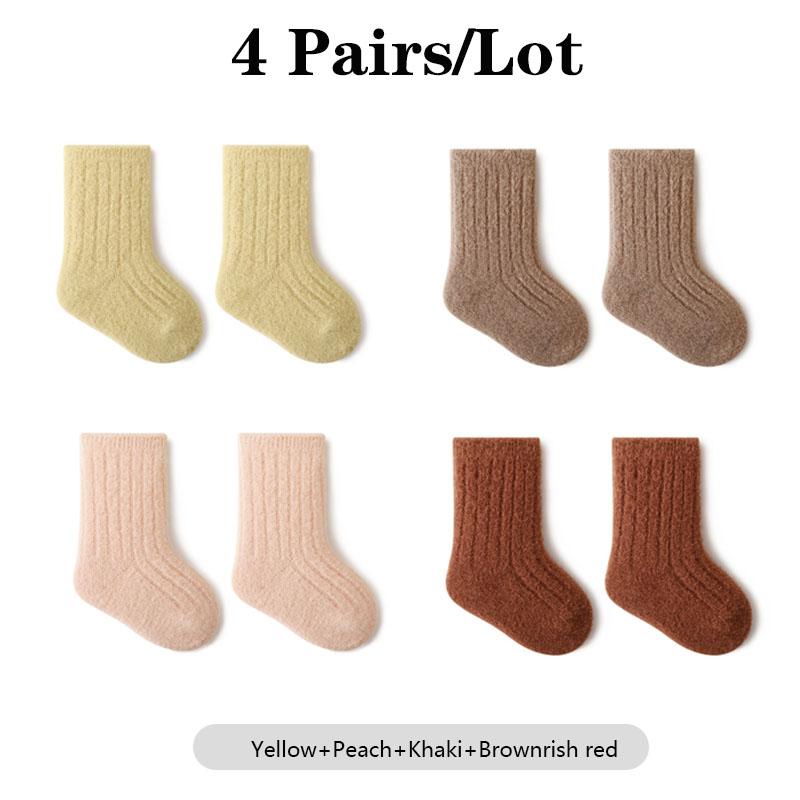 4 páry/lot Sada dětských ponožek Teplé Měkké Bavlněné Dětské Ponožky Bezešvé Pohodlné Středně Vysoké Dětské Ponožky Pro Chlapce A Dívky