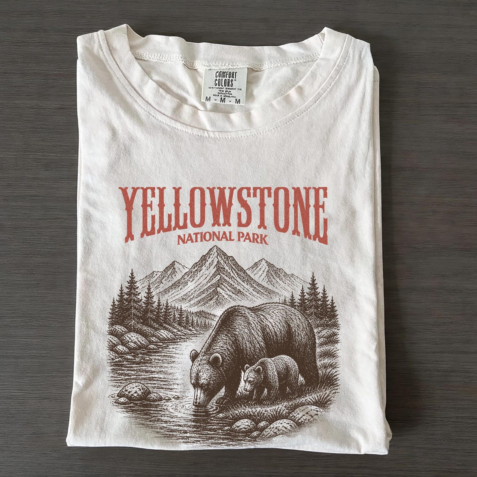 Yellowstone National Park Shirt, Vintage Bear Mountain Graphic Tee, Retro Wildlife Comfort Colors Hiking Nature Apparel 3XL