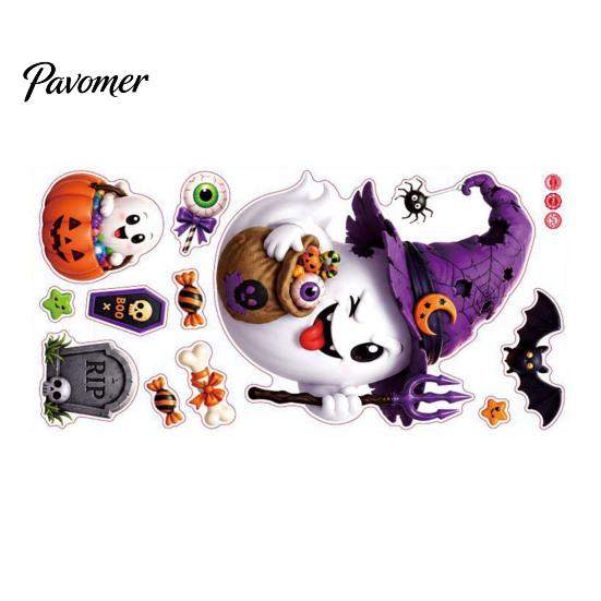 PVC Window Scenery Halloween Witch Hat Ghost Clings, Spiders Bat Pumpkin Spooky Clings Stickers for Home Holiday Party Store Glass Decoration
