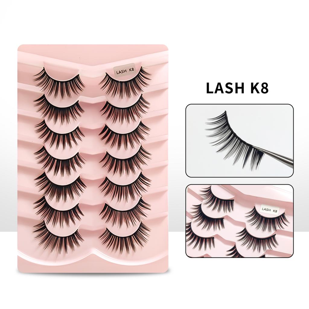 RED SIREN Lashes Mink Fluffy 7 Pairs / pack Natural Wispy Messy Manga Lashes Free Shipping False Eyelashes Makeup