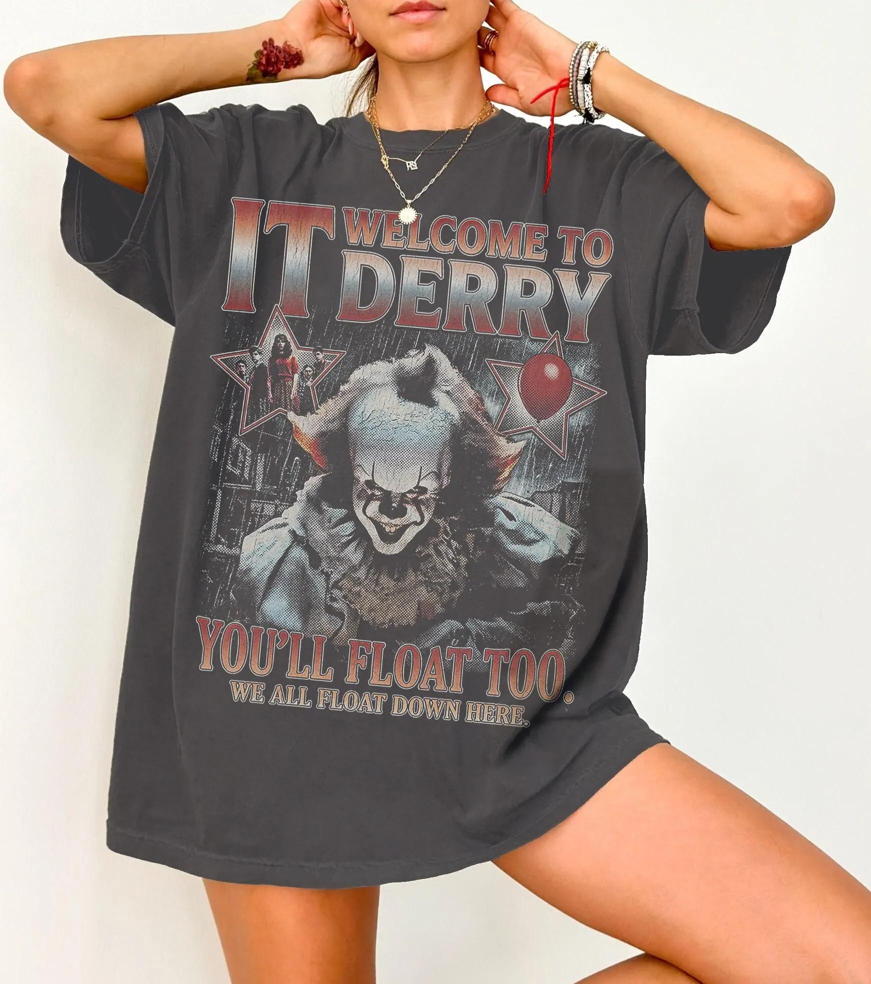 Clown Pennywise Welcomes To Derry Town Tshirt  IT Horror Movie Tshirt Unisex Printed Tshirt S