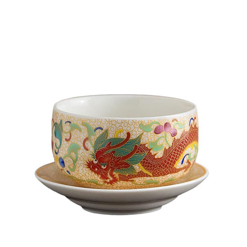 Tea Quest Dragon & Phoenix Silver Filigree Ceramic Tea Cup & Coaster Set