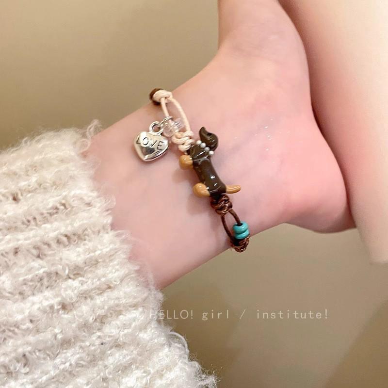 Adorable Puppy Pendant Necklace with Removable Leather Rope - Versatile Long Clavicle Chain for Women