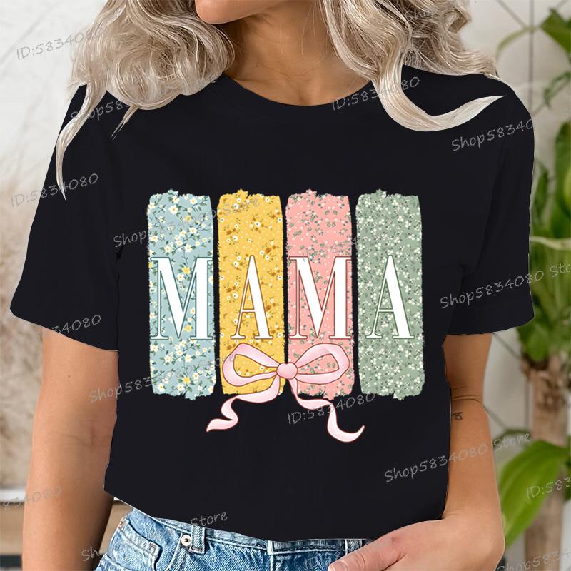 Floral Mama Coquette Bow Tshirt Mothers Day Fashion Casual Tops Boho Mama Shirt Design Floral Spring Gift for Mom Funny T Shirt
