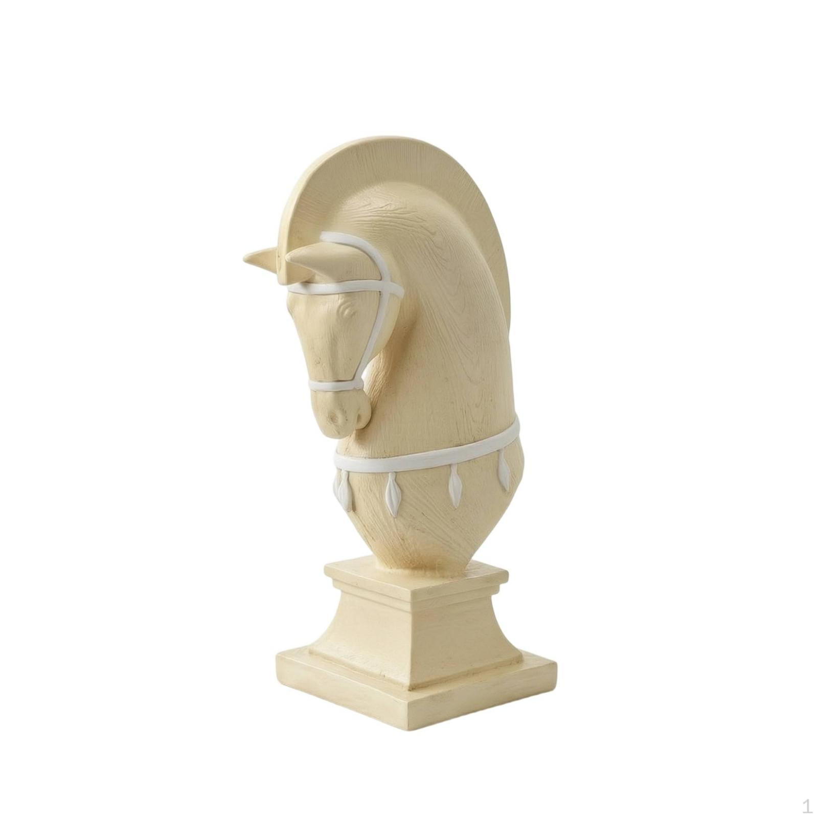 Horse Statue with Pedestal Base Tabletop Animal Head Sculpture Decorative
