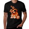 Adorable Chibi Golden Tiger Digital Drawing with Paw Prints TShirt Breathable Basic Cotton TShirt