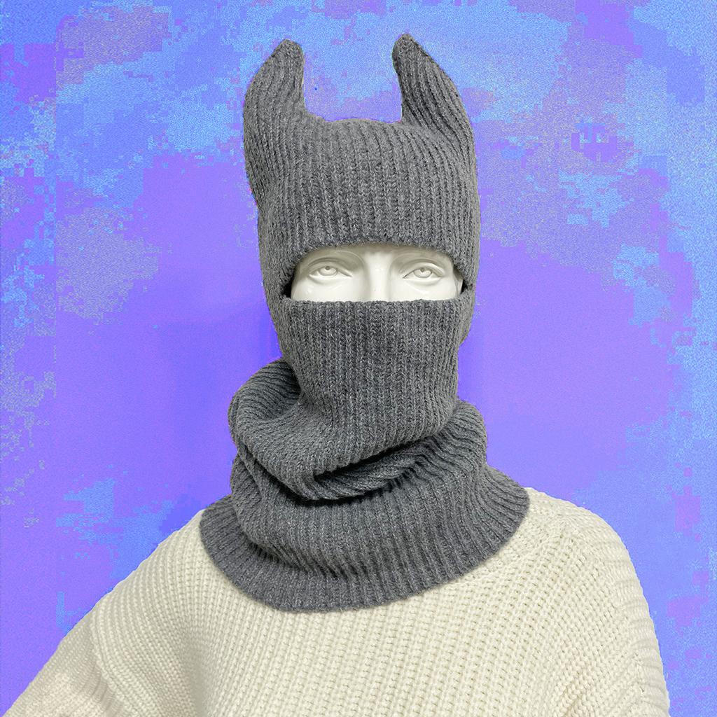 Unisex Teufelshörner Kreative Strickmützen Herren Winter Warm Vollgesichtsabdeckung Winddichte Sturmhaube Hut Outdoor Damen Skimaske Mütze