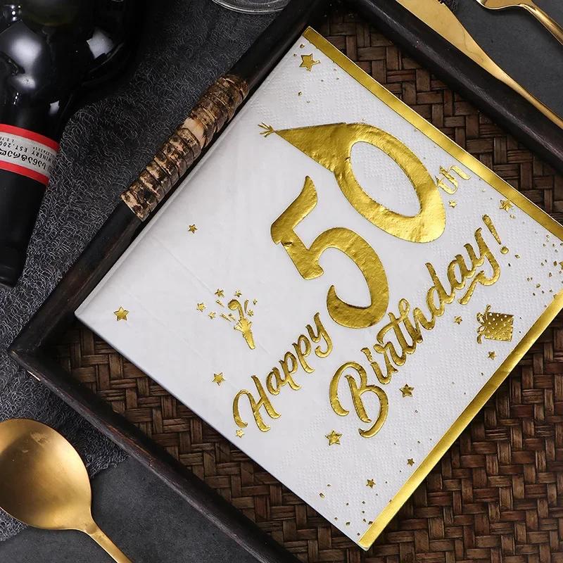 20Pcs Gilding Number 20th 30th 40th 50th 60th Years Old Disposable Paper Napkins Happy Birthday Party Tableware Tissue Decor